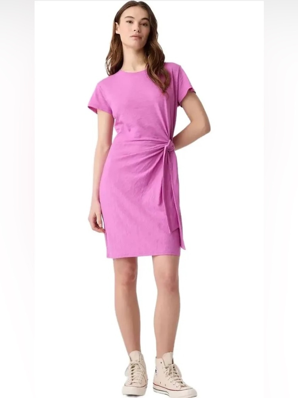 Dip Women’s Pink Organic Cotton Side Tie Knit Mini Dress